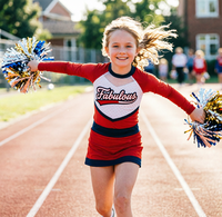 Seragam Cheerleading Sekolah Kustom Merah Putih Biru Dongker Atasan Lengan Panjang Rok Lipit Latihan Tim Pakaian Cheer SMA