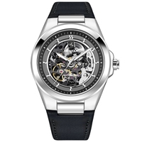 Montres mécaniques automatiques squelette lumineuses en cuir imperméable de luxe Benyar 5207 en gros pour hommes