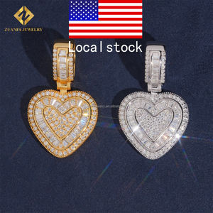 USA Local Stock GRA Certificate Pass Diamond <b>Tester</b> Hip Hop Jewelry 925 Silver Baguette Moissanite Diamond Heart Pendant - Product Image 1