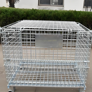 Dây thép mạ kẽm lưới có thể gập lại có thể khóa Stackable kim loại lưu trữ lồng <span class=keywords><strong>Pallet</strong></span> lồng OEM 500-2000kg Công suất 4-in bánh xe - Product Image 5