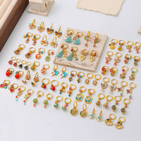 Boucles d'oreilles créatives détachables en émail coloré de style néo-chinois pour le dropshipping : lapin, papillon, tulipe, nœud, et créoles dorées