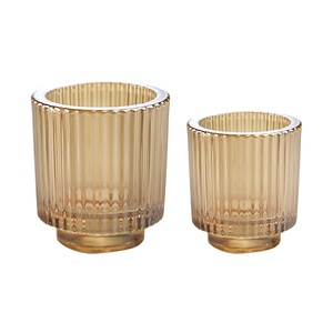 Wholesale Amber Color Clear with stripe Glass Candle Jar Container Cup for Soy Wax Scented Candle Making