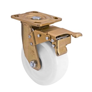 Roue pivotante à frein en PP blanc de 8 pouces (200 mm), roue en polypropylène robuste, capacité de charge de 450 kg, plaque de 115x100, roue industrielle avec verrouillage - Product Image 1