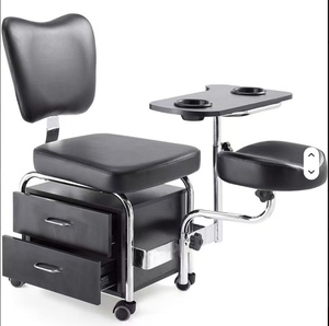 Table de pédicure moderne, chaise de manucure en noir, blanc, rose avec tabouret mobile pour salon de coiffure - Product Image 1