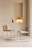 Chaise d'appoint Chrome Sled avec assise et dossier en tissu tissé, style moderne, pour salle à manger, salon, hôtel, vente en gros