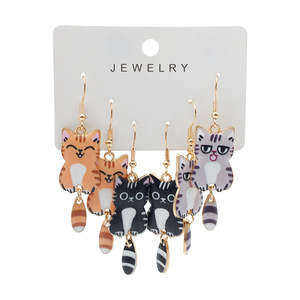 Cartoon <b>Cat</b> Drop Earrings Alloy Printed Design For <b>Gift</b> Fashion Jewelry ER617 - Product Image 1