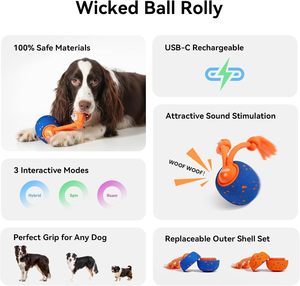 Juguete Interactivo Inteligente <span class=keywords><strong>para</strong></span> <span class=keywords><strong>Perros</strong></span>, <span class=keywords><strong>Wicked</strong></span> Ball, Movimiento Automático, Rebote, Rotación, Material E-TPU, Rodamiento Activo, Mediano/Grande - Product Image 3