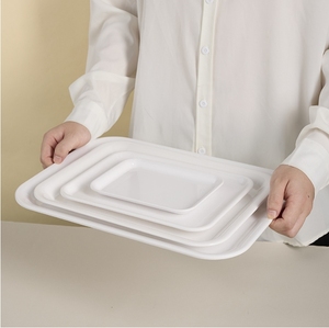 Bandejas para servir al precio de fábrica de China al por mayor bandeja para servir comida de plástico rectangular blanco liso melamina 100% - Product Image 5