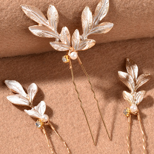 Fermaglio per <span class=keywords><strong>Capelli</strong></span> a Tre Foglie Stile Europeo e Americano, Fermacapelli a U, Spilla da Sposa, Accessorio per Acconciatura - Product Image 3