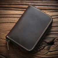 Grosir Pabrik dompet kulit asli Crazy Horse dompet kulit asli buatan tangan pria gaya Vintage sederhana dompet kulit Full Grain