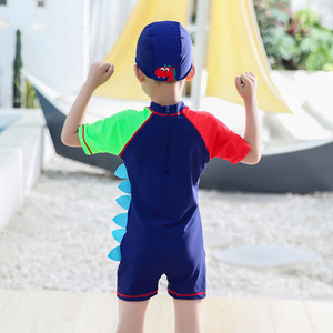 Traje de baño de dinosaurio de dibujos animados para niños, de secado rápido, de una pieza, con gorro para nadar, de 3 a 13 años - Product Image 4