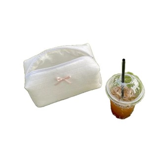 In stock: Heart-shaped bow cosmetic bag, large capacity <b>toiletries</b> <b>storage</b> bag, white moonlight outdoor travel cosmetic bag. - Product Image 2