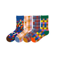 2022 personnalisé nouveau Style vente chaude couleur treillis personnalisé géométrique Jacquard femmes coton chaussettes