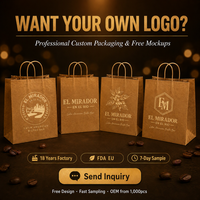 Sacs en papier kraft personnalisés avec logo OEM, poignées plates en corde, pour emballage alimentaire à emporter, sacs de vente au détail et de shopping
