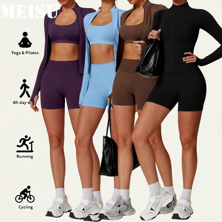 High Elastic Breathable Yoga Suit 3pcs Bra Jacket Leggings Fitness Yoga