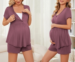 Haute qualité <span class=keywords><strong>allaitement</strong></span> mode été bambou maternité pyjamas doux coton <span class=keywords><strong>allaitement</strong></span> pyjamas ensemble grossesse maternité pyjamas - Product Image 2