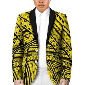 Drop Shipping Pacific Island Art Yellow Jackets Personality Long Sleeve Kimono Cardigan Polynesia Trendy Men's Blazer