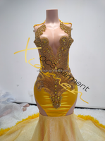 Ocstrade Robes de Bal Sirène Femme Fluides Luxe Or Strass Diamant Paillettes Plumes Traîne 2025 Élégantes