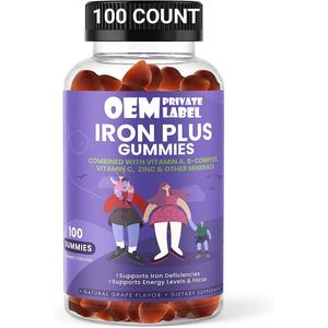 Suplementos de Hierro en Gomitas OEM para Adultos, Gomitas de Hierro con Vitamina C Sin Azúcar, Apoyo Inmunológico, Hierro Vegano, Suplementos para la Anemia - Product Image 1