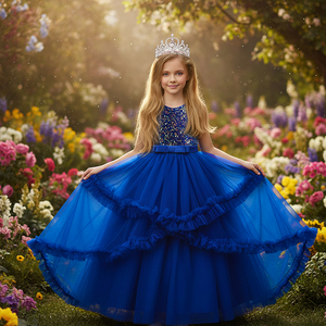 Robe de princesse superposée de style européen pour enfants, robe de mariée brillante pour fille de 10 ans, robe <span class=keywords><strong>tutu</strong></span> rouge à fleurs pour filles - Product Image 2