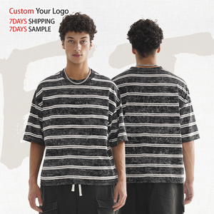 เสื้อยืดผู้ชายทรงบ็อกซี่โอเวอร์ไซส์ สตรีทแวร์ ผ้าคอตตอนถัก 100% พิมพ์ลายตามสั่ง หนานุ่ม สไตล์วินเทจ ล้างสีแบบแอซิดวอช ป้องกันการเป็นขุย - Product Image 1