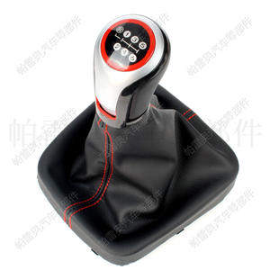 Pomo de palanca de cambios de cuero para coche, pomo de cambio de 6 velocidades para Vw Golf 5 6, diseño ergonómico, costuras rojas - Product Image 1
