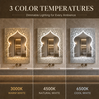 Miroir de salle de bain éclairé sans cadre à motif décoratif spécial pour le marché du Moyen-Orient, interrupteur tactile 3 couleurs, LED mural