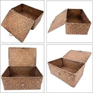 Seagrass Storage <strong>Baskets</strong> Cover Vintage Rectangle Eco-Friendly Multi-Purpose <strong>Hanging</strong> Camping <strong>Grey</strong> for Children Bali Beaded Woven - Product Image 4
