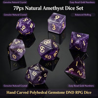 Ensemble de dés DND en améthyste naturelle exquise, 7 pièces, dés polyédriques avec des chiffres dorés pour les jeux de rôle Dungeons and Dragons