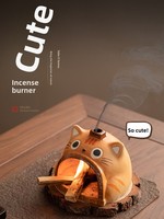 Brûleur d'encens en céramique en forme de chat mignon, petit foyer décoratif écologique pour une ambiance apaisante toute l'année