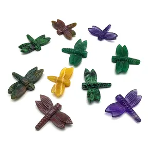 High quality Spiritual Stone Crystal Crafts mix materials dragonfly carving flower plant for home decoration