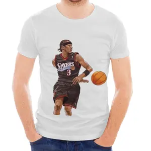 कस्टम Nba सुपरस्टार प्रिंटिंग उच्च ग्रेड बास्केटबॉल ग्राफिक शर्ट क्लासिक 76ers Iverson छवि डिजाइन nba टी-शर्ट
