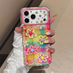 เคสโทรศัพท์ลายสก็อตสีสันฤดูใบไม้ผลิฤดูร้อน ลายดอกไม้ 3 มิติ แบบสองชั้น สำหรับ iPhone17Promax 16 15 14 ผู้หญิง - Product Image 5