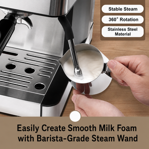 Machine à expresso semi-automatique 15 bars avec moulin à grains intégré, buse vapeur et corps en acier inoxydable - Product Image 3