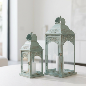 โคมไฟโลหะสีเขียวอมฟ้าสไตล์โมร็อกโกสำหรับตกแต่งบ้านและสวน - Product Image 2