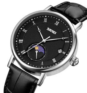 Montres analogiques à quartz populaires <span class=keywords><strong>Skmei</strong></span> 9308 avec phase lunaire, montres en cuir avec date, montres-bracelets pour hommes - Product Image 3