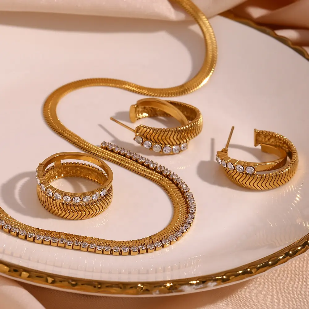 Модный комплект ювелирных изделий 18k позолоченный из нержавеющей стали змея цепи ожерелье и серьги набор