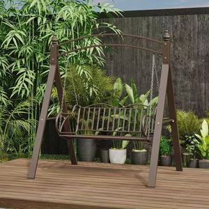 เก้าอี้เปลญวนคู่สำหรับกลางแจ้ง วิลล่า ระเบียง ลานบ้าน สวน ระเบียงเหล็กดัดหวาย เก้าอี้โยกพักผ่อน - Product Image 1