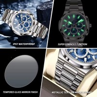 Jam Tangan Kronograf Kuarsa BINBOND untuk Pria, Tahan Air, Bercahaya, Relojes De Hombre, Jam Tangan Pria dari Baja Anti Karat