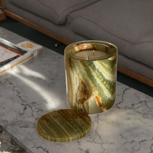 Portacandele in Marmo Verde Onice BZY, Artigianale, Ricaricabile, Autoportante, Multi-Stampa, con Coperchio, Decorazione per la Casa - Product Image 6
