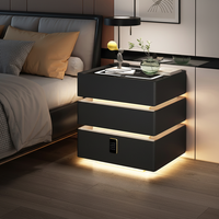 Vente flash : Table de chevet intelligente avec haut-parleur Bluetooth, charge sans fil, rangement de type suspension, luxe, avec serrure