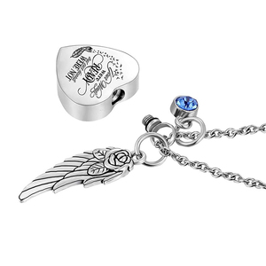 Sayap malaikat jimat kremasi perhiasan abu kenang-kenangan Memorial besi tahan karat guci kalung dengan 12 batu Lahir kristal - Product Image 5