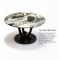 Table d'appoint en marbre de jade Qinglan, table d'appoint ronde en pierre naturelle avec base en acier inoxydable foncé, mobilier d'intérieur de luxe pour villa