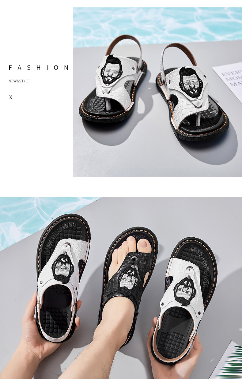 Men Casual Shoes Thick-soled Beach Shoes Non-slip Open-toe Leather Sandals Slippers
