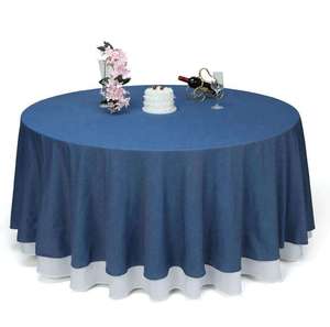 Tissu de polyester tissé en nappe bleu marine moderne, imperméable et jetable, résistant à l'huile pour repas, fêtes et mariages, couvertures personnalisées - Product Image 1
