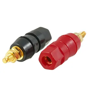 Mini fio banhado a ouro vermelho ou preto, terminal de caixa de som 4mm macho e fêmea