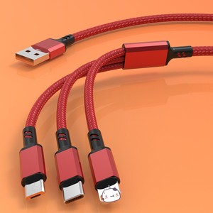 3 In 1 Type <b>C</b> <b>Charging</b> Cable With Braided Nylon 66W Fast Charge For Mobile Phone Power Bank 1m Length Red Color - Product Image 1