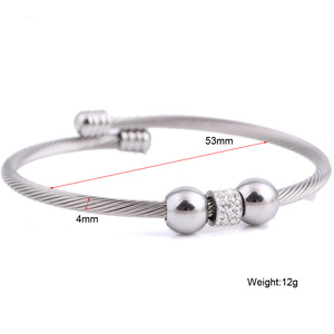 Stainless Steel Cable <b>Bracelet</b> 4Mm Round <b>Bead</b> Rhinestone Channel Setting Women's Jewelry Gift - Product Image 4