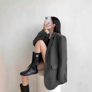 Blazer da donna stile coreano a mezza lunghezza, giacca nera elegante per il lavoro, cappotto alla moda slim fit - Product Image 1