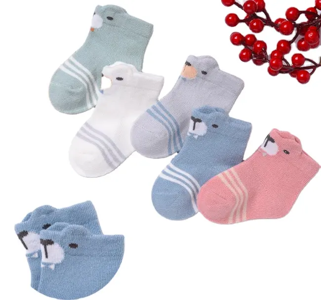 Cute New Born baby neutral ribbed organic Fuzzy ankle bootie Terry socks Pack infant Bulk Organic Cotton Gift Sets For Boys & G